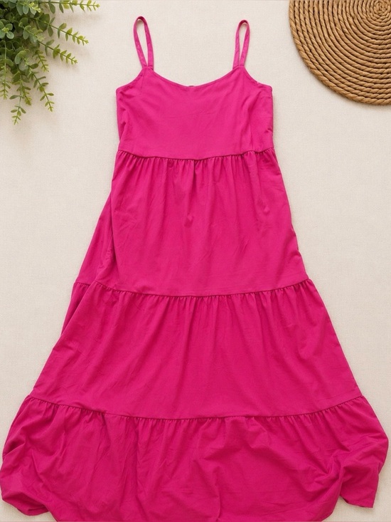 Dresses & Skirts - Bright Fuchsia Tiered Maxi Dress Large Flowy Sleeveless Vacation Resort Dress